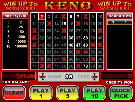 Bodog Casino Keno Machine